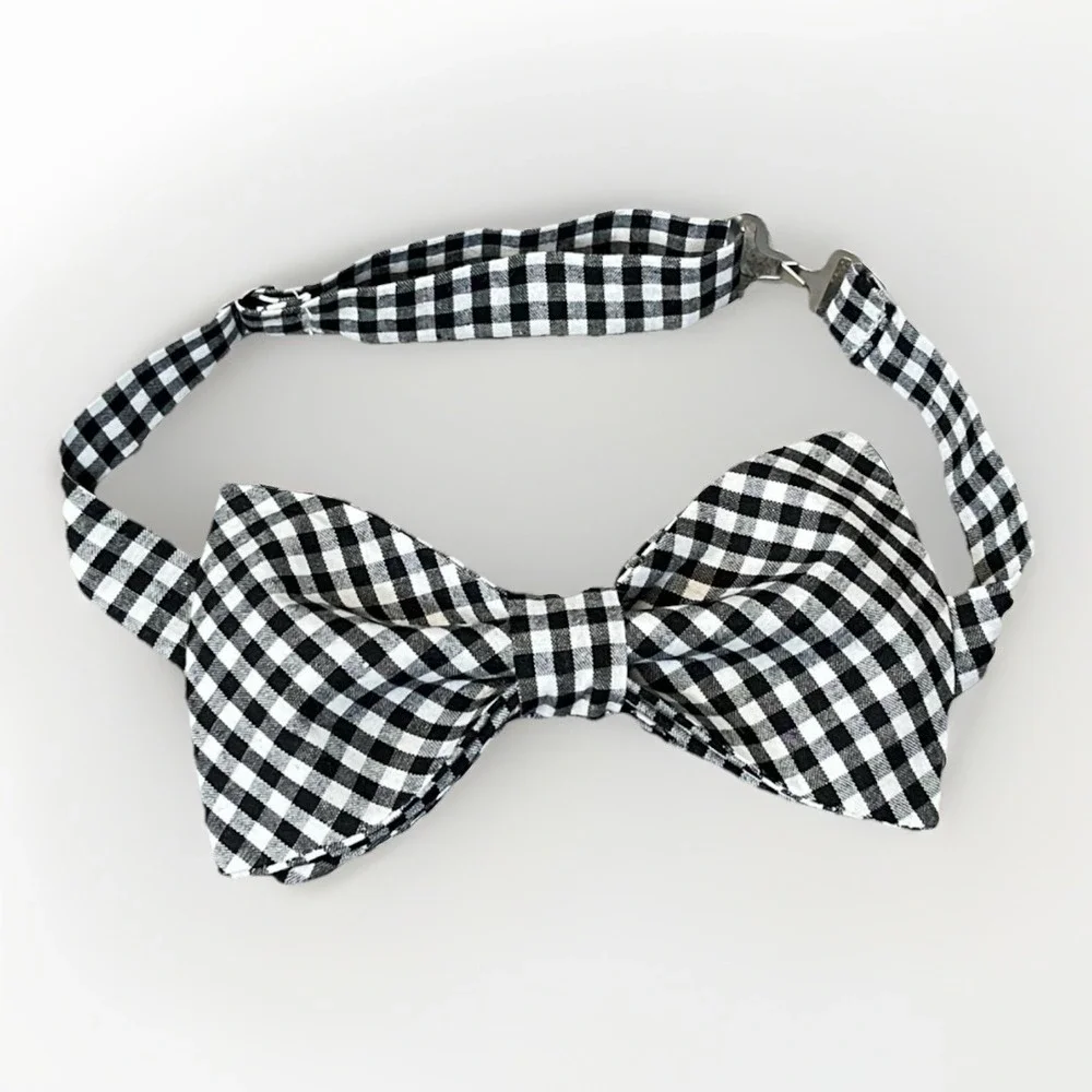 NEW Custom Mens Gingham Bow Tie Pre-tied Adjustable Gift 4 Him Black/White Check